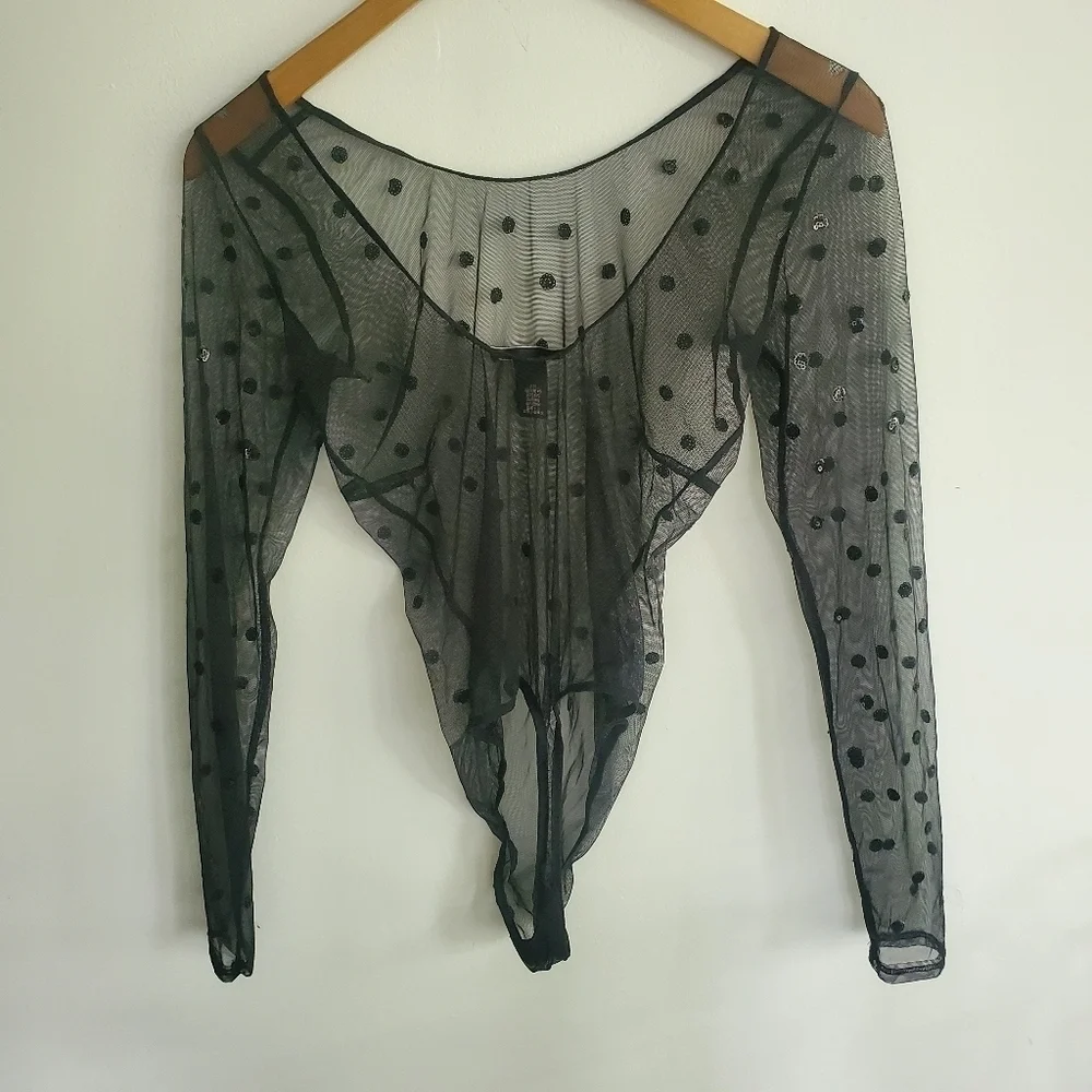 Victoria's Secret Black Sheer Sequin Dot Bodysuit